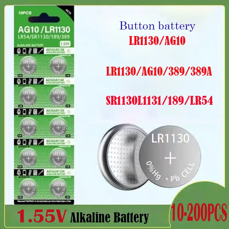 10 -200 Pcs Button Battery 1.55V SR54 389 189 SR1130 D189 AG10 LR1130 LR54 G10A SR1130SW Coin Watch Toy Remote Control Battery