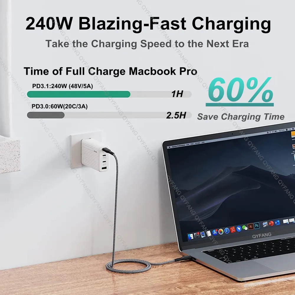 Cable USB tipo C para PS5, Nintendo Switch, MacBook, QC4.0 VOOC Warp SCP, carga rápida, PD3.1, 240W, PD100W