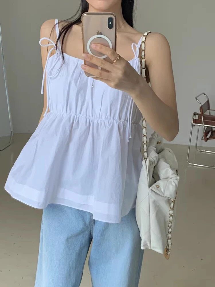 Csa tipo ceco con tirantes ajustables para mujer, Top hoado de estilo coreano versátil con diseño pado y nudo de m...