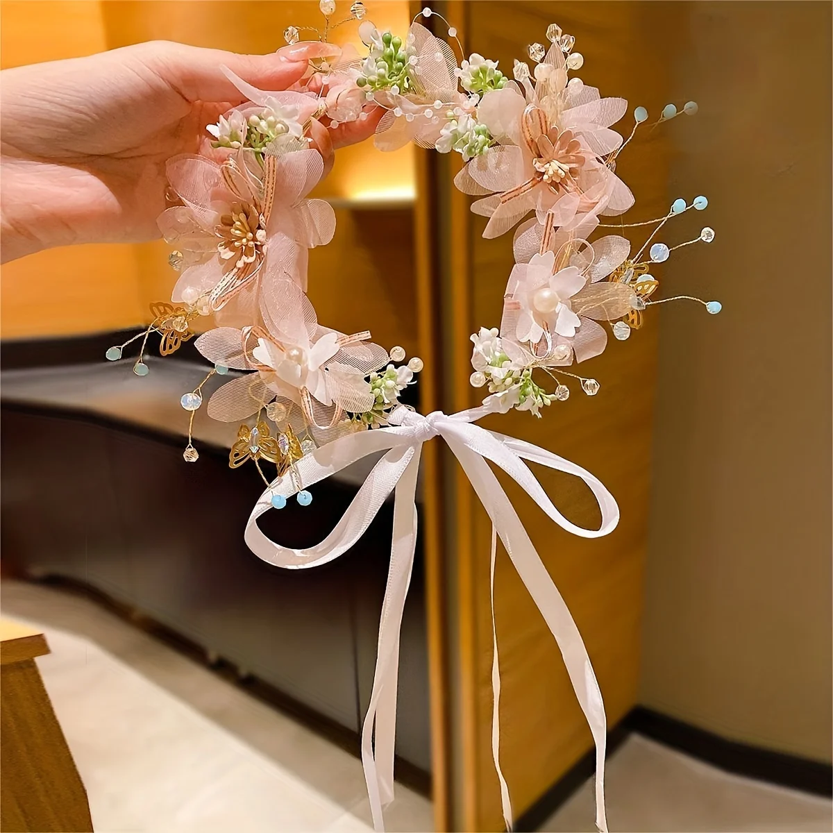 Handgefertigtes Modisches Perlen-Haarband Blumen-Haarreif Tiara Braut Hochzeit Haaraccessoires Schmuck Haarreif
