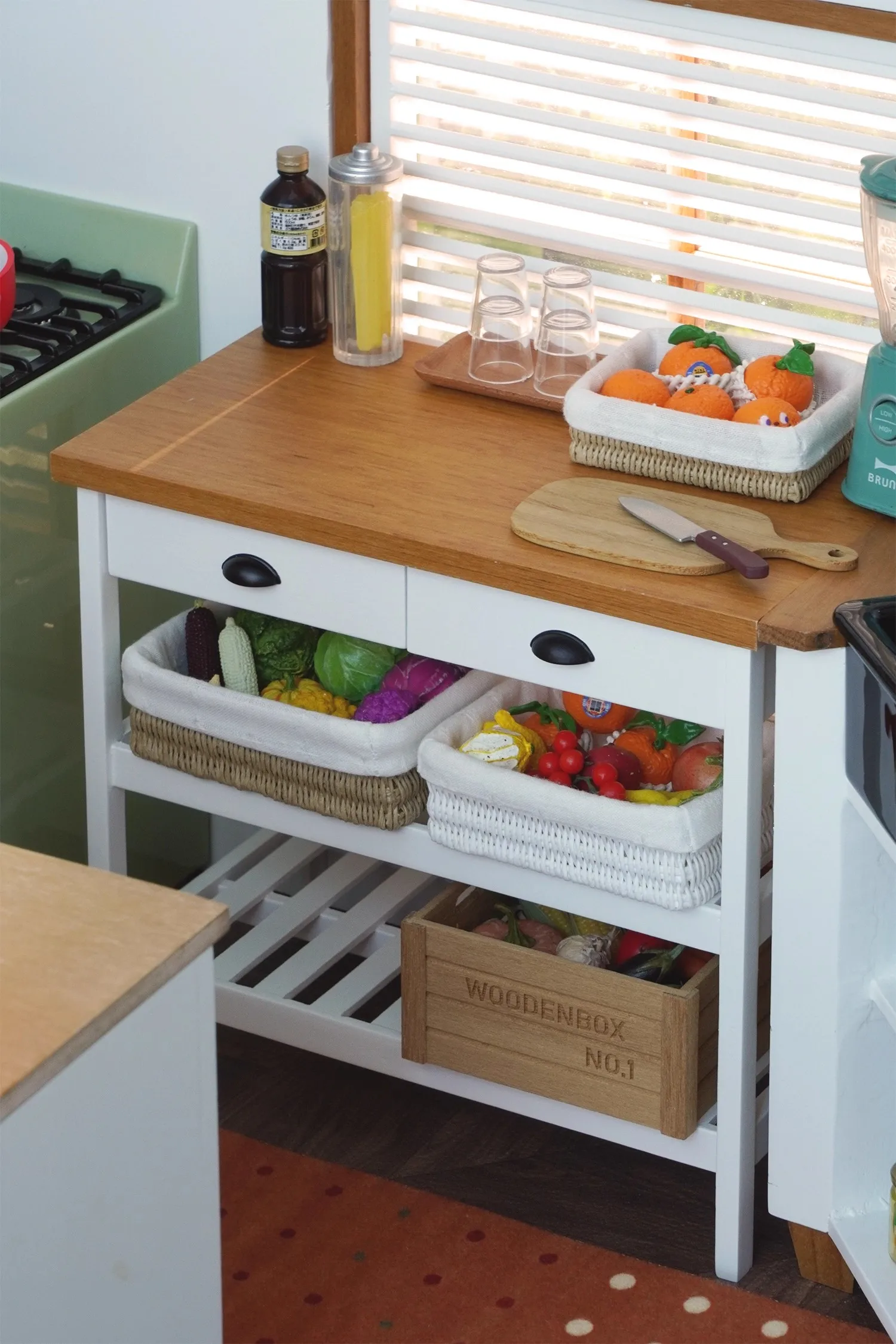 1/6 bjd ob11 miniatuur poppenhuismeubilair Minimodel Badkamer keukenaccessoires rotan mand driedelige set