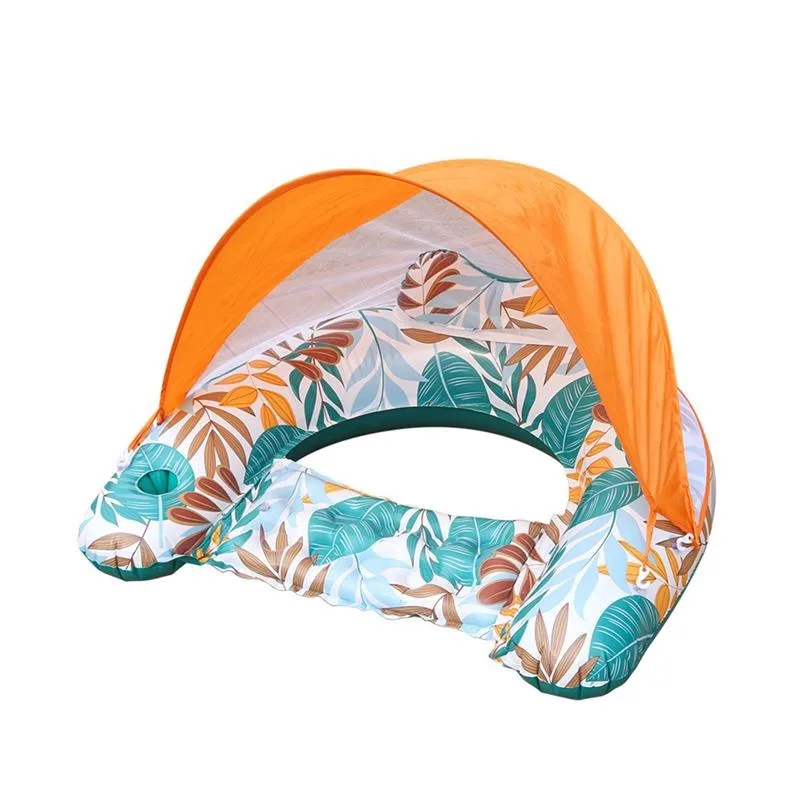 New inflatable U-shaped lounge chair with sun-canopy, adult pool leisure floating chair, water inflatable float with label