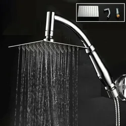 High Pressure Rainfall Shower Head Stainless Steel Square Shower Head Extender Large Curved Extension high-pressure top spray