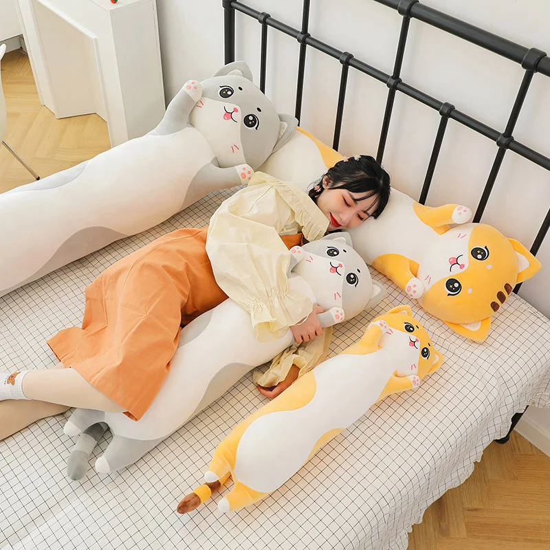 Süßes und weiches langes Katzen-Plüschtier, Ultra-Kawaii-Katzen-Umarmungskissen, Körpertier, schlafender Begleiter, Kindergeburtstagsgeschenk – Detail 9
