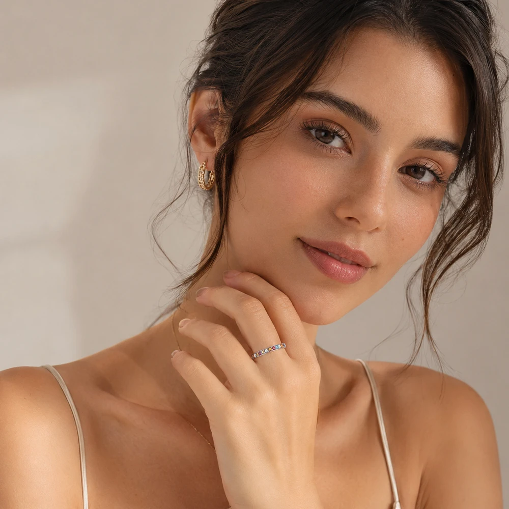 Bunter Steinring im europäischen Stil, böhmischer edler Schmuck für Frauen, brandneues Geschenk aus reinem 925er-Sterlingsilber, Eleganz und Weiblichkeit – Detail 3