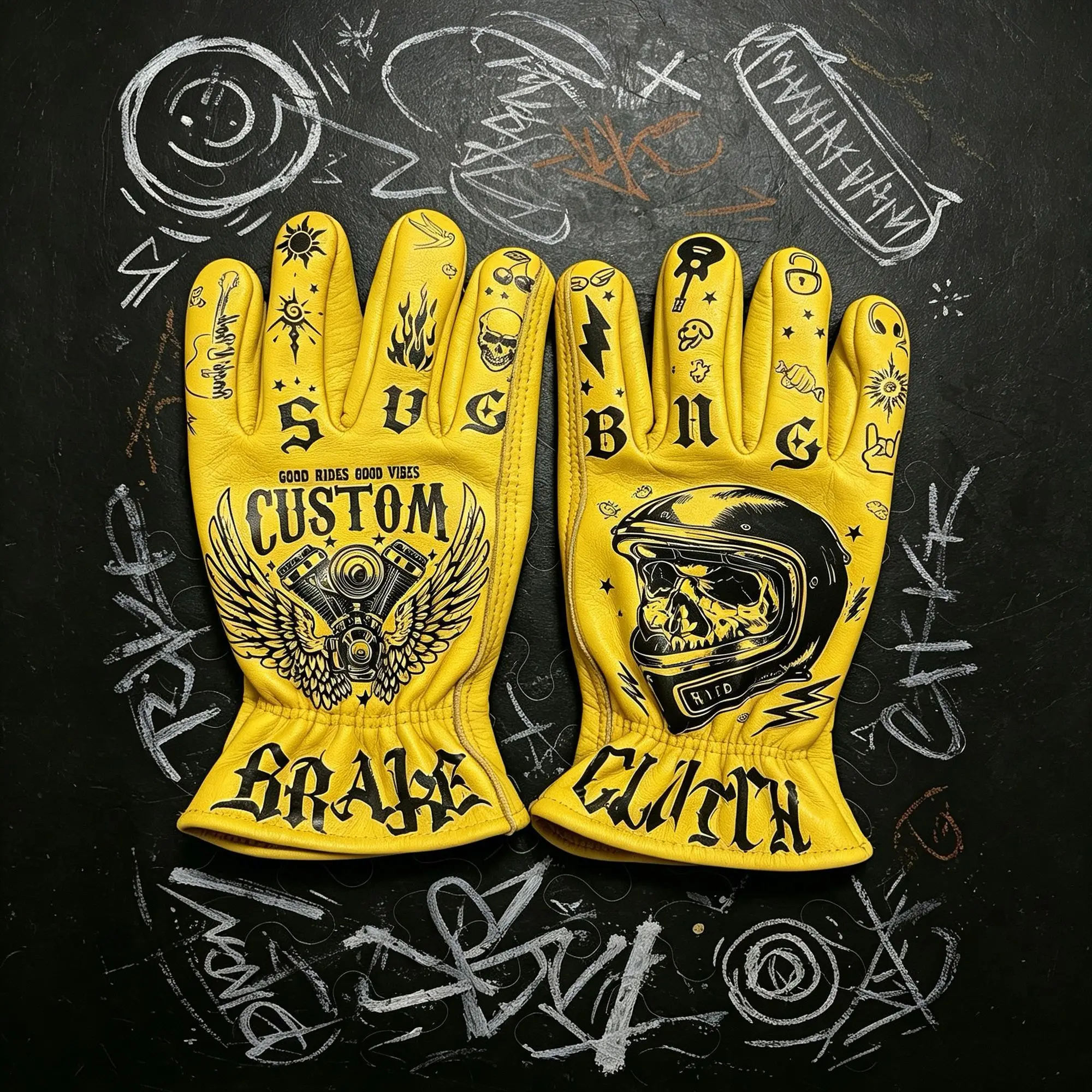 Anti-Slip Graffiti Motorcycle Gloves, Genuine Cowhide Leather Men's Moto — Cool Riding Gloves For Outdoor Sport Biker