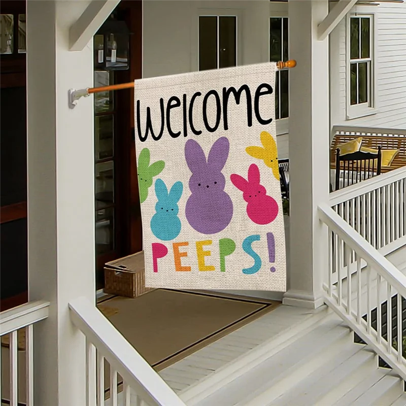 AC23-Welcome Easter Garden Flag Double Sided Vertical Bunny Banners Spring Yard Outdoor Farmhouse Decoration