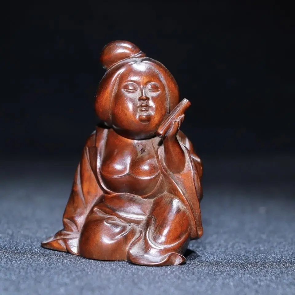 Hand Carved Wood Sitting lady beauty woman Statue Figurine Desktop Ornaments Home Decoration