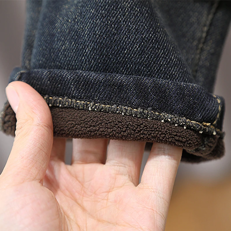 جينز للأولاد مبطن بالصوف، سراويل أطفال للخريف والشتاء، 2025 سراويل صوف متكاملة سميكة جديدة للأولاد، سراويل أطفال غير رسمية