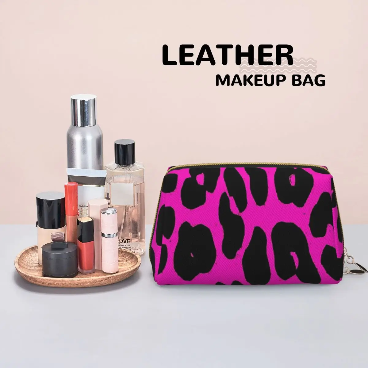 Leopard Pattern (pink) Women Cosmetic Bag Travel Makeup Organizer Pouch Toiletry Storage Dopp Kit Box