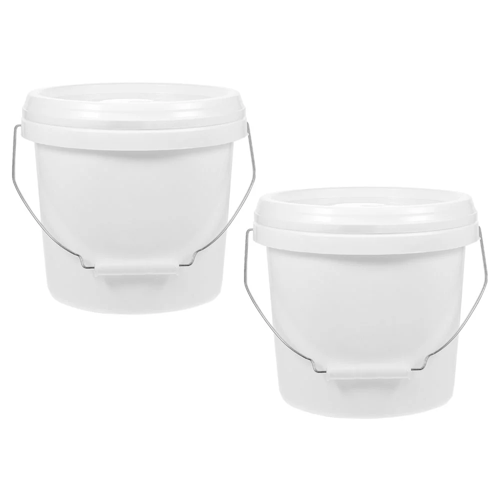 2 Pcs White Pp Buckets 4 Liter with Lid Heavy Hand-held Iron Multi-functional Paint Storage Round Outdoor Color Mixing