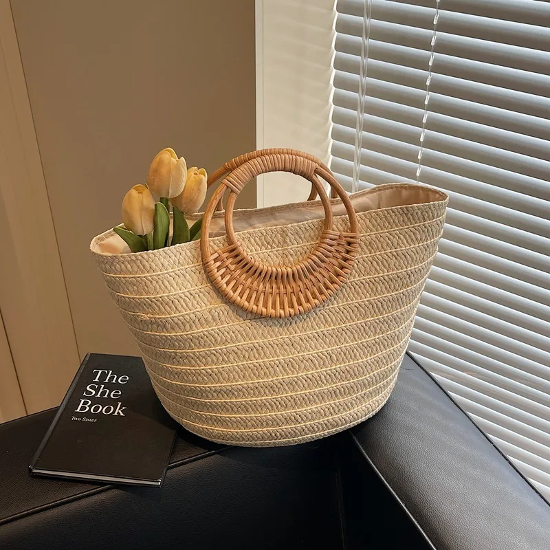 

Beach Bags for Women Straw Tote Bag Large Woven Straw Bag for Beach Vacation Holiday Straw Handbag Top Handle Travel Tote Purse