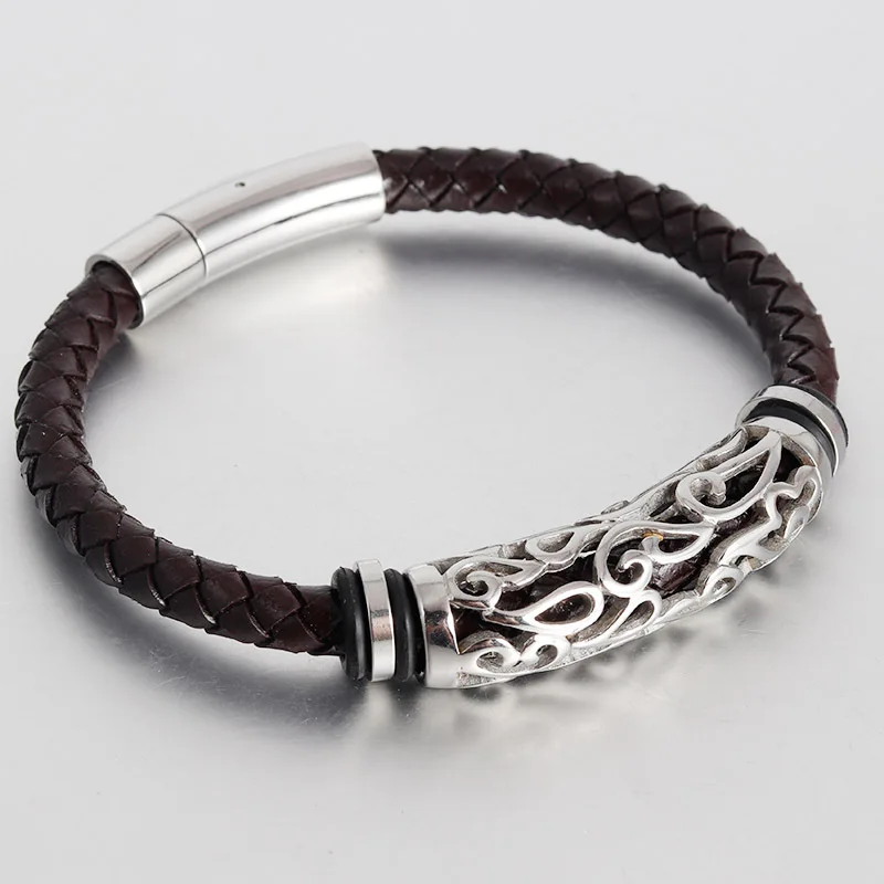 Punk Trend 2024 Silver Men's Accessories Stainless Steel Genuine Leather Premium Jewelry Elegant Bracelets image 6