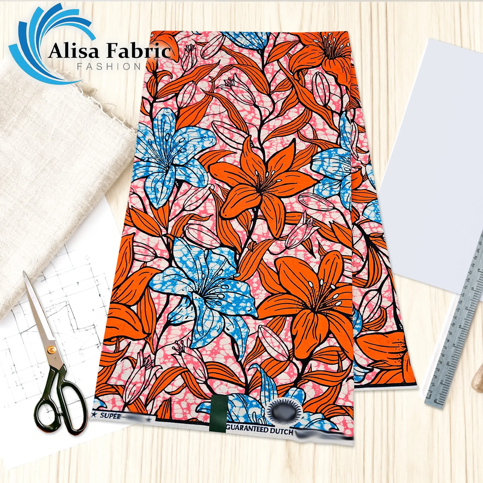 

New arrived super fabric Ankara fabric wax 100% cotton African 6 yards 2025 Nigerian couture for African dresses Ankara, Orange