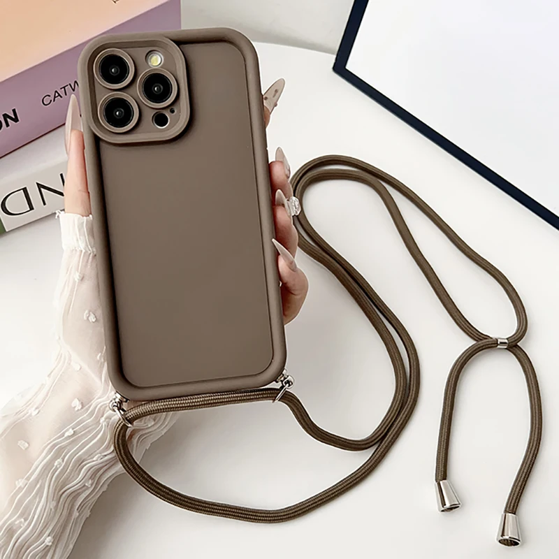 Cross Necklace Strap Silicone Phone Case For iPhone 16 15 16E 13 14 12 11 Pro Max Adjustable Shoulder Straps Hanging Ropes Cover