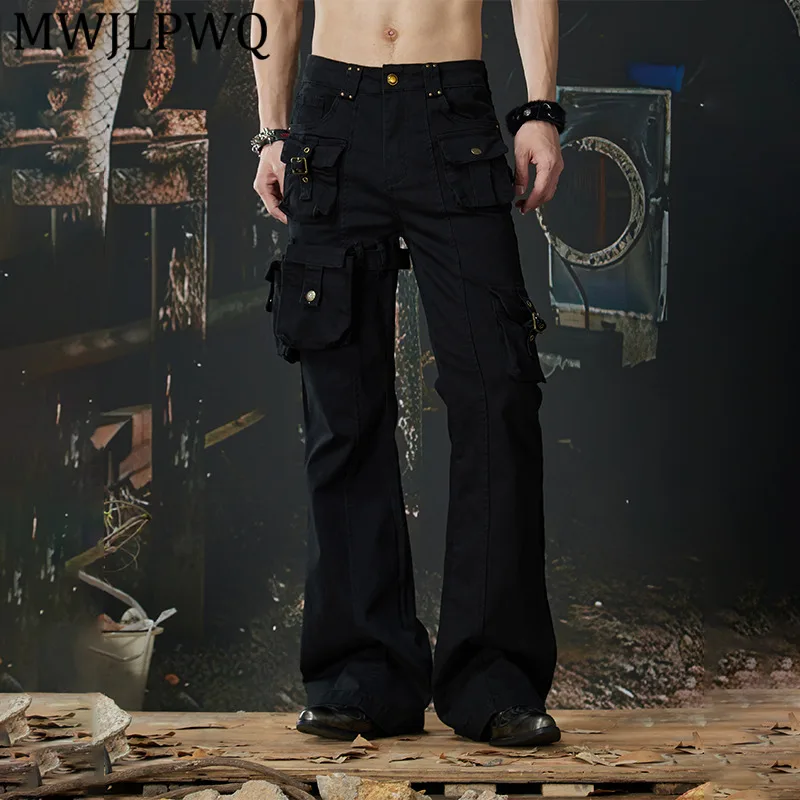 

MWJLPWQ Men's New Street Heavy-Duty Cargo Pants Spring Autumn Multi-Pocket Functional Slightly Stretchy Flared Trousers 14160