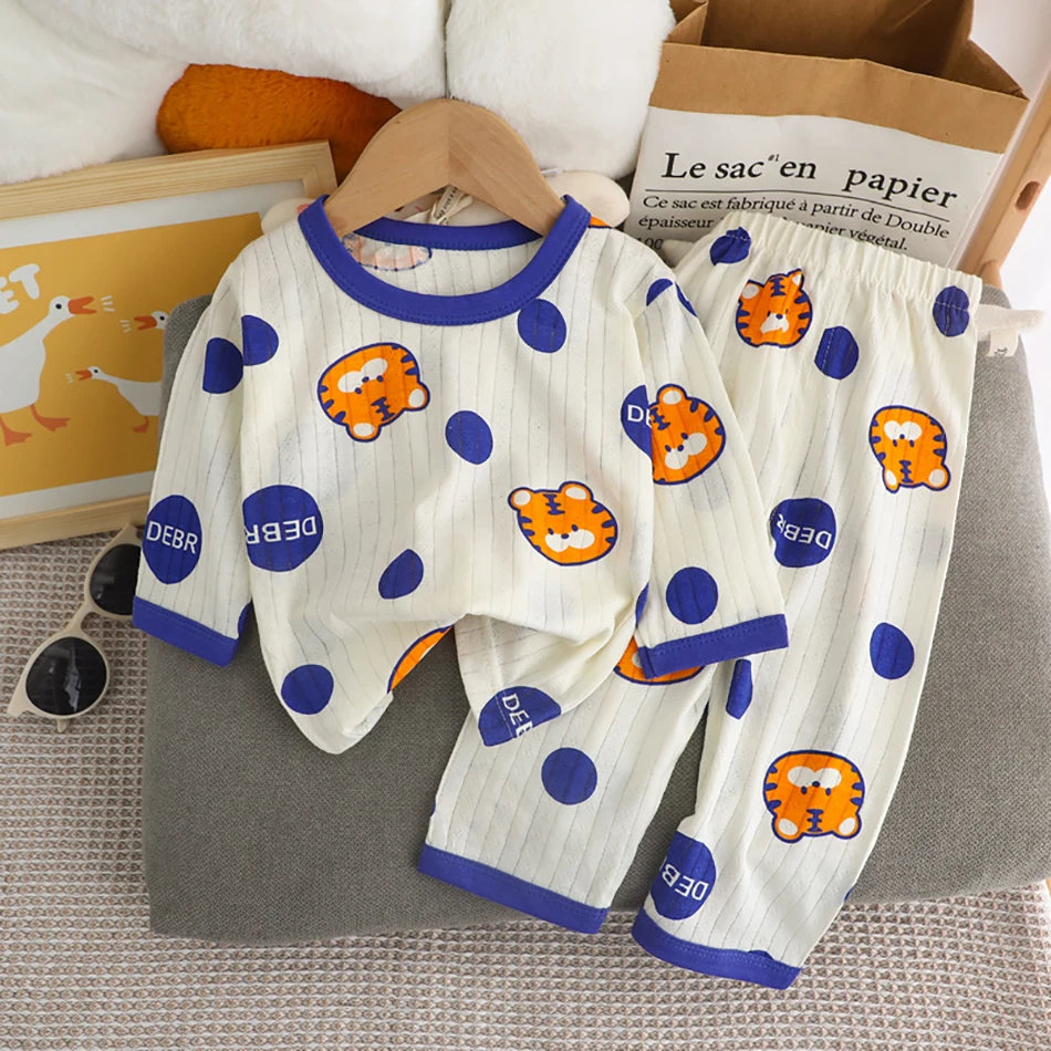 Cute and Comfortable Summer Children Home Wear Long Sleeve Pants Set Cotton Baby Sleepwear Air-Conditioned Rooms Pajama Sets