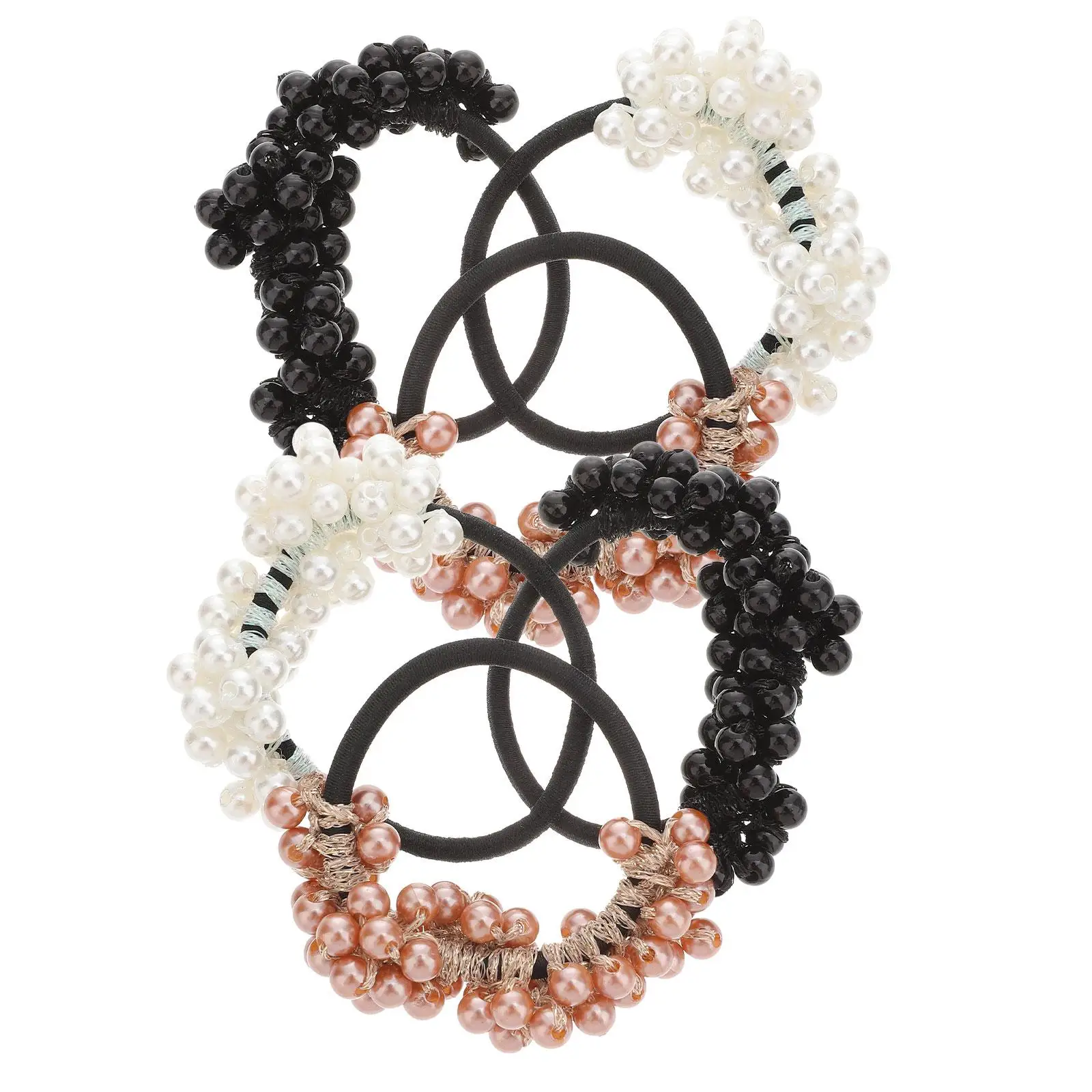 

6 Pcs Pearl Hair Tie White 2 Black 2 Beaded Scrunchies Women Hair Accessories Elastic Durable Design
