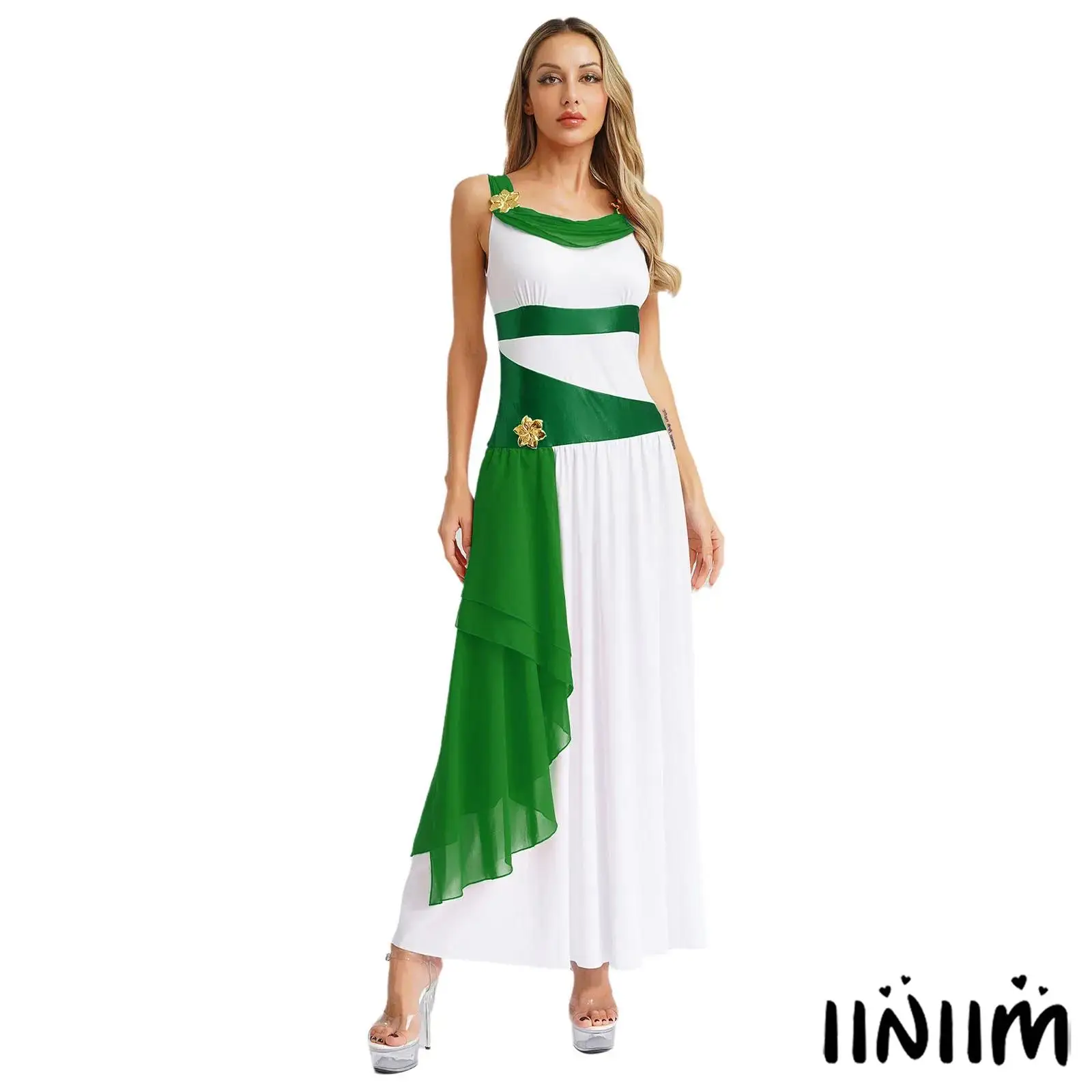 

Ancient Queen Dress for Women Sleeveless Floral Details Chiffon Gown for Masquerade Ball Cosplay Events Classical Fashion Dress