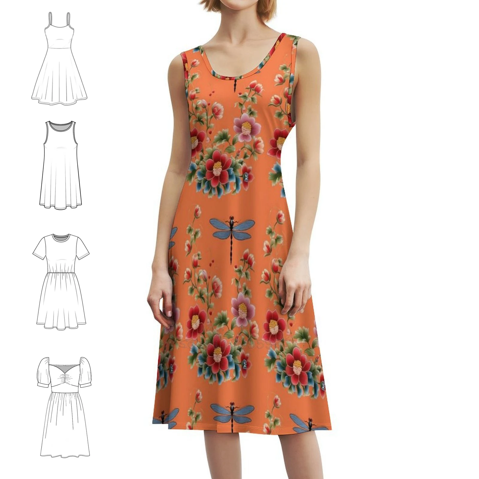 

Богемное платье без рукавов с цветочной вышивкой и стрекозой для женщин, пляжные вечерние платья с принтом, насекомые, цветы, муха дракона