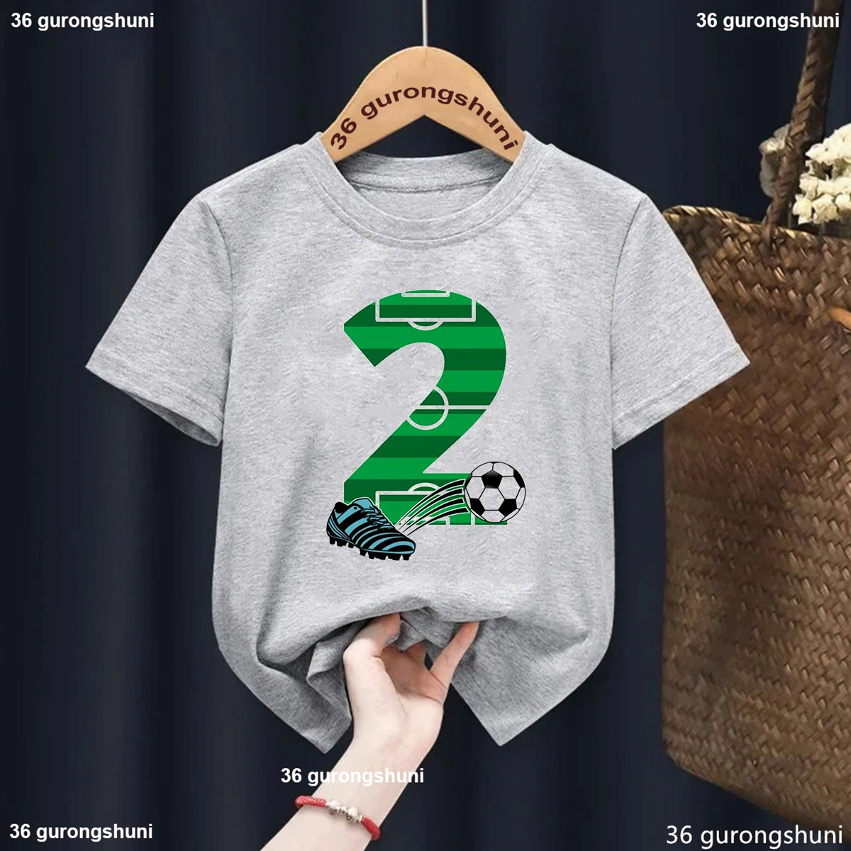 

2rd Birthday Outfit Soccer Ball Printed T Shirt For Girls/Boys Funny Kids Clothes Summer Gray/Bule/Yellow/White T-Shirt Tops