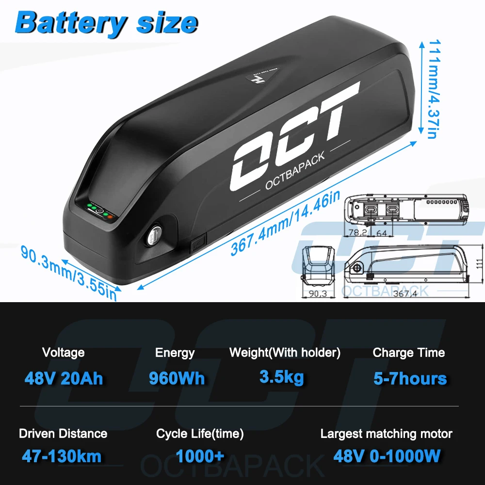 36V 48V 20Ah Hailong Li-oin Battery Pack E-Bike Downtube Lithium Batteries Electric Bike Baterias Recargables Para Bicicletad