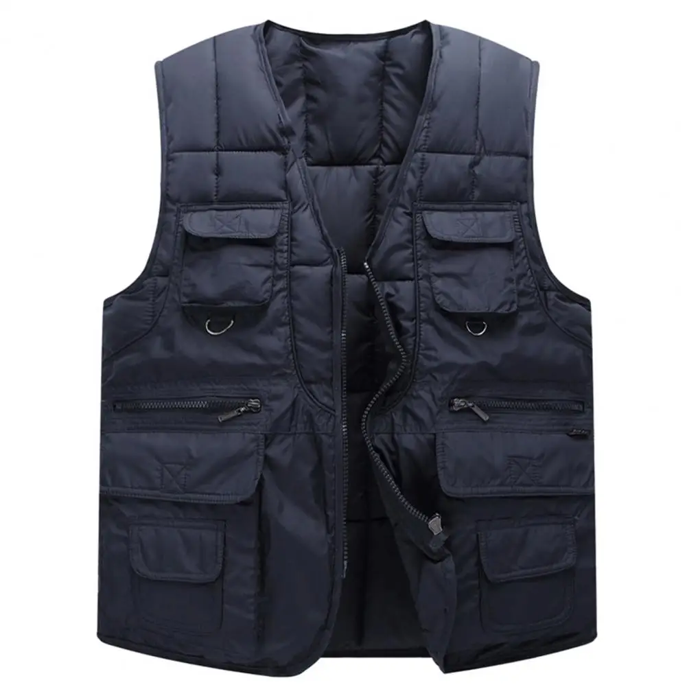 Men Vest Jacket Stylish Men's Winter Vest with Multiple Pockets Zipper Closure Solid Color Warm Coat for Autumn Winter Fashion