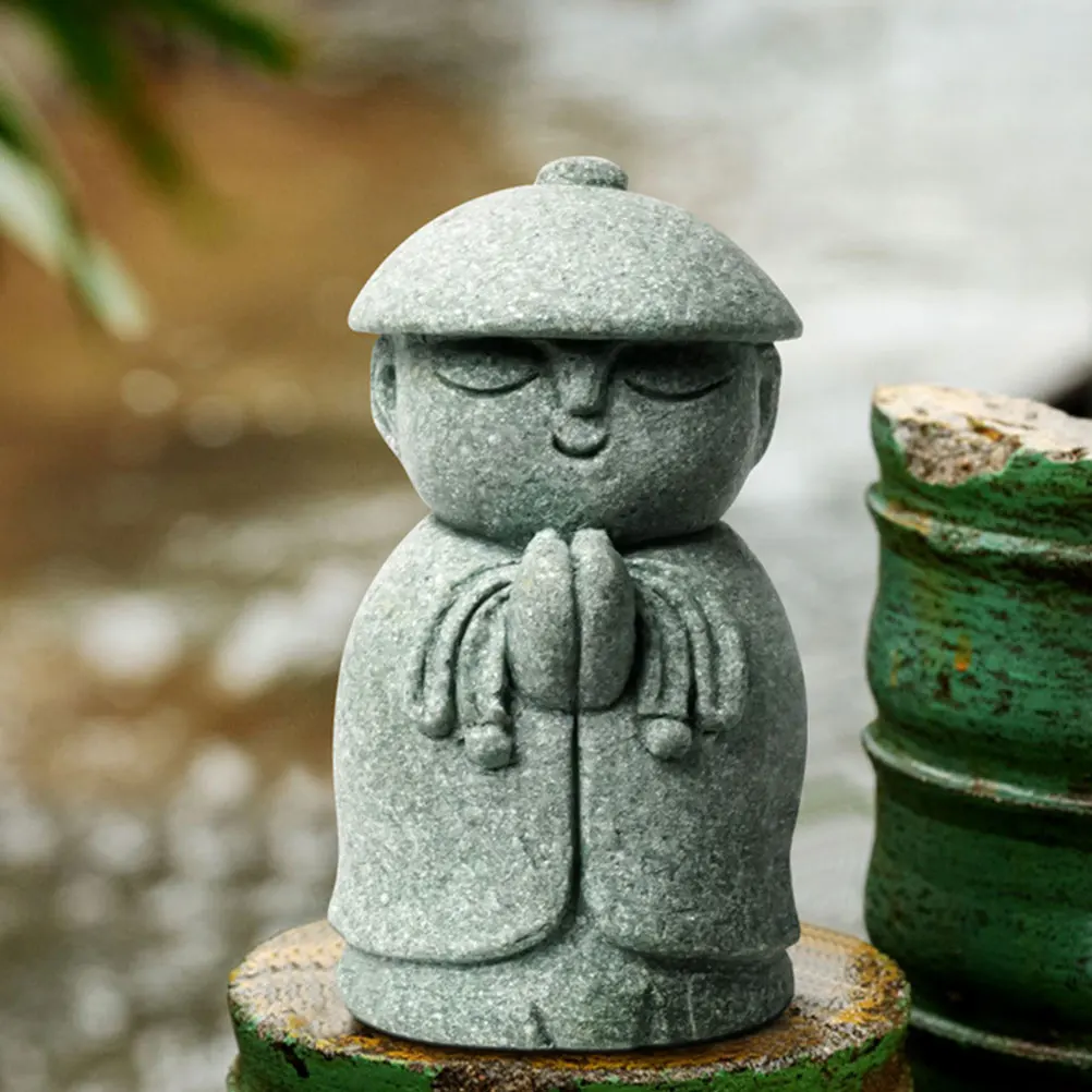 

1pc Small Stone Buddha Statue Craft Garden Decor Indoor Desktop Decoration Retro For Home Zen Gift Sandstone Style Mini Statue