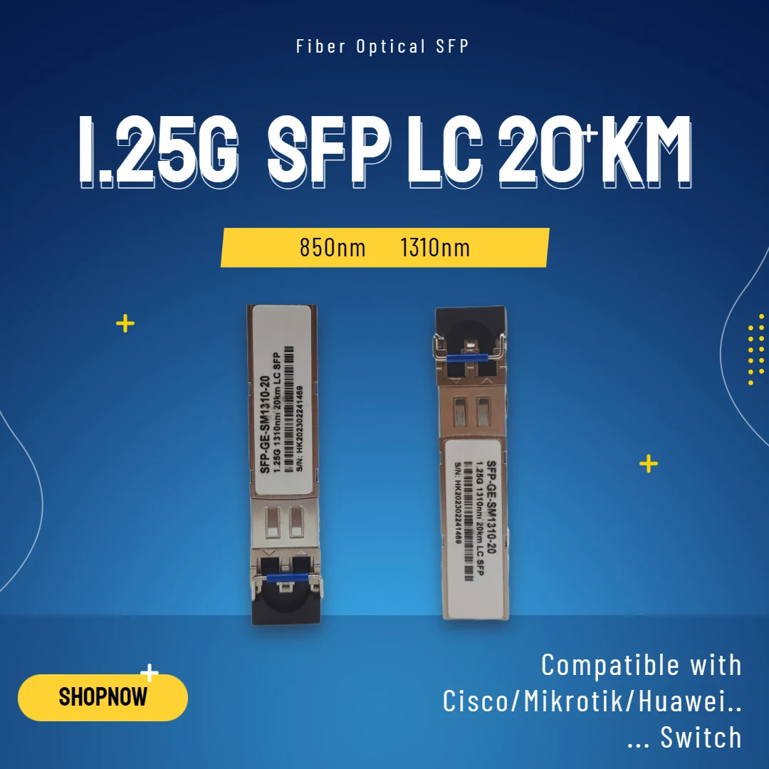 

1.25G SFP Module Multi-Mode Duplex LC 20KM Gigabit 850nm 1310nm SFP Transceiver Module Compatible with Cisco/Mikrotik Switch