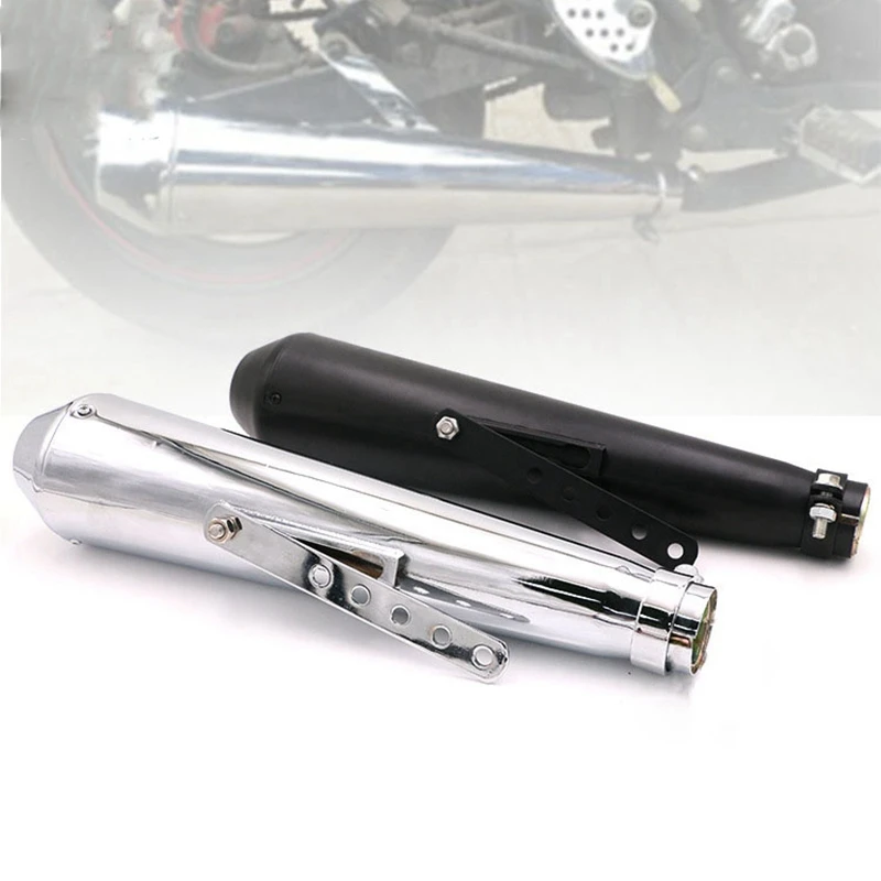 2X Universal Motorcycle Exhaust Muffler Pipe Kit 35-43Mm Vintage Modified Exhaust Racing Pipe For Cafe Racer Black