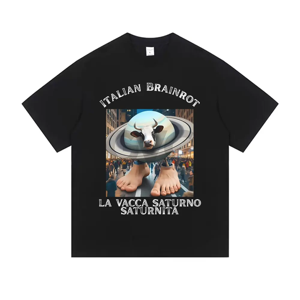 

Italian Brainrot La Vacca Saturno Saturnita Funny Meme Tshirt Unisex Vintage Cotton T Shirts Men Women Casual Joke Humor T-shirt