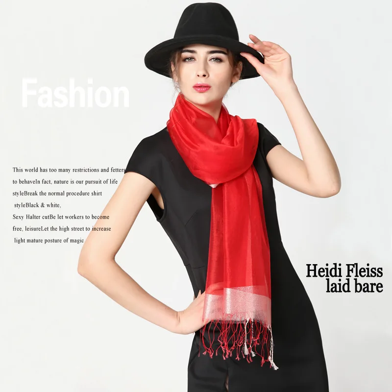 200CM Women's Mulberry Silk Scarf Organza Wrap, UV Sun Protection Pashmina Shawl Beach Cover-up for Summer