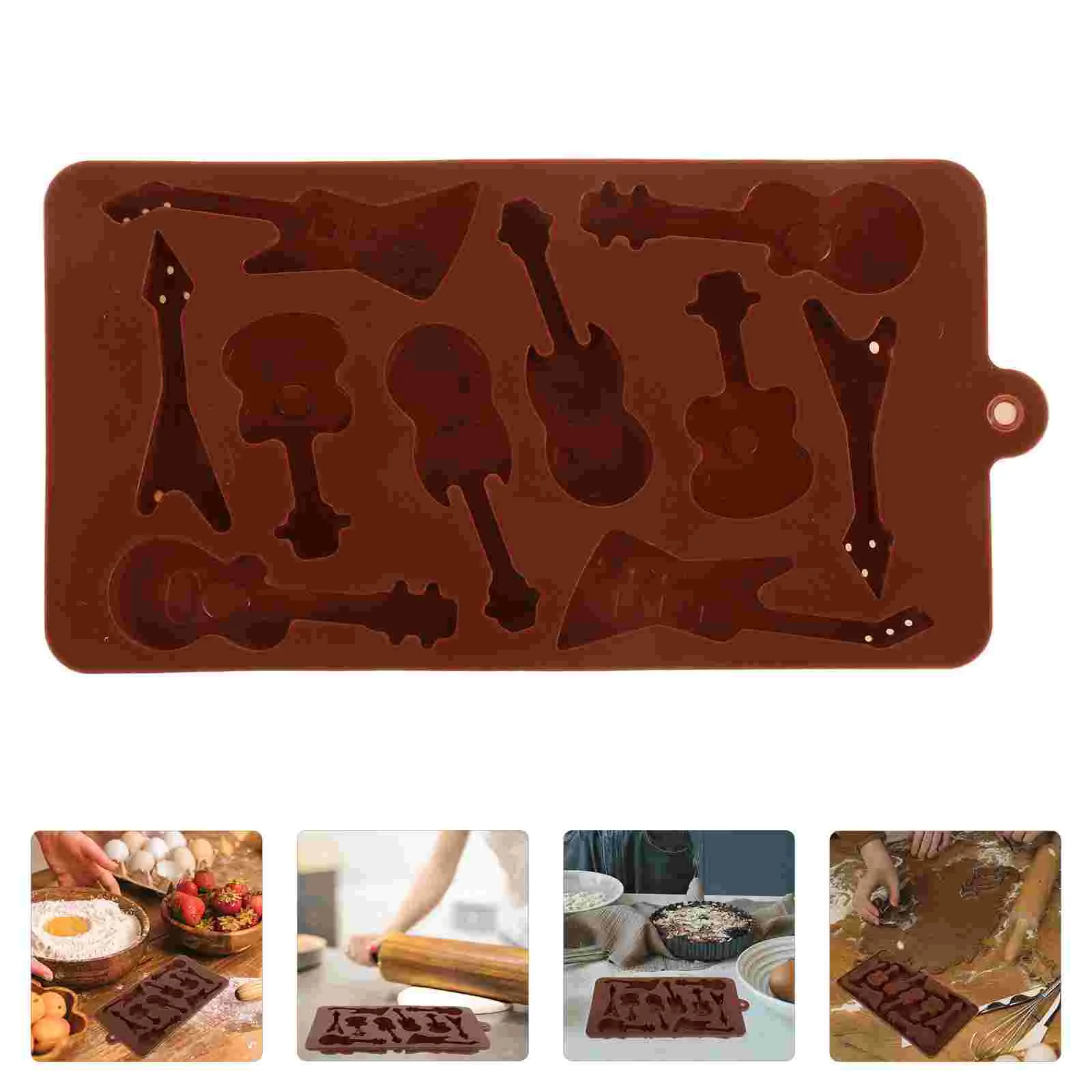 

10 -Cavity Gummy Candy Chocolate Molds Ice Cubes DIY Cake Baking Coffee Bass Guitar Man