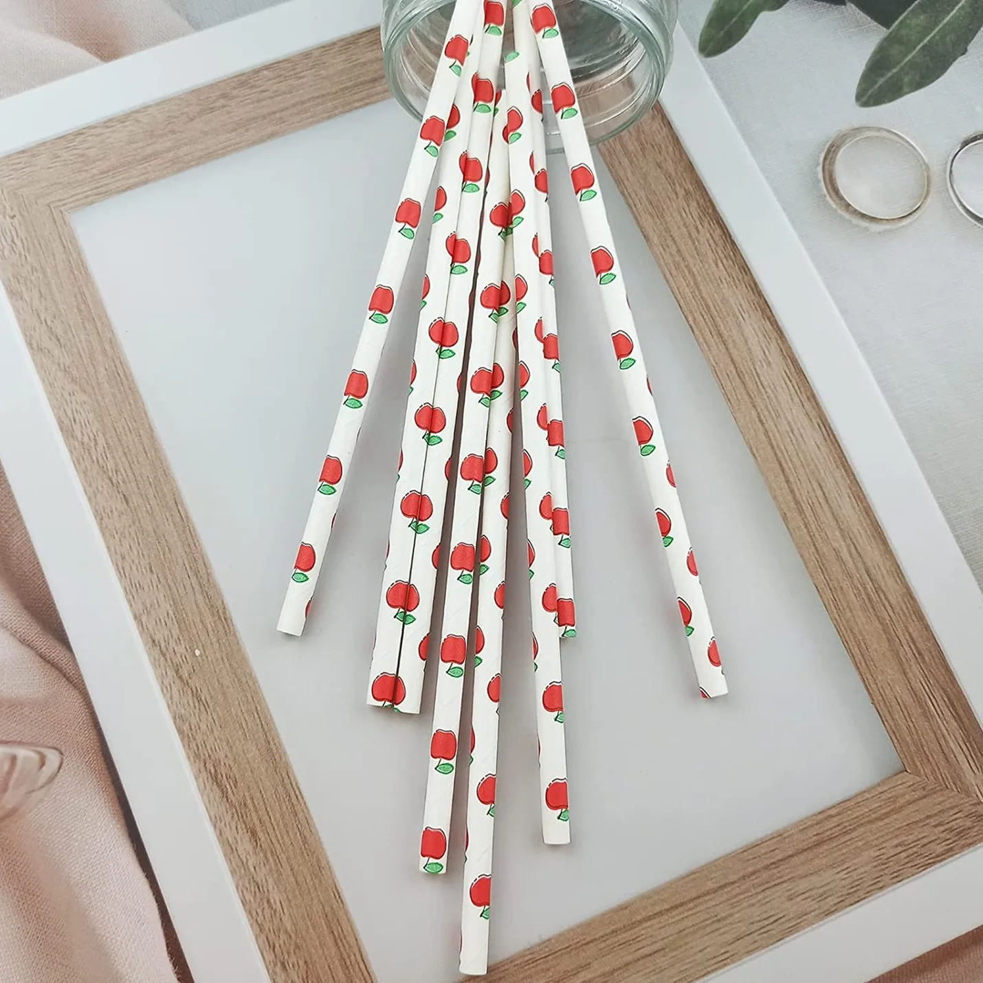 Apple Paper Straws Bulk, Green, Red, Fruit, Cute, Summer, Beach, Pool, Cocktail, Party, Drinking Bar, Cake Pop Sticks, 100 Pcs