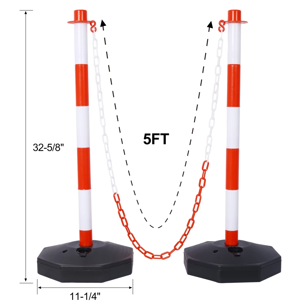 6 Pack Traffic Delineator Post Cones with Fillable Base, Adjustable Plastic Barrier with 5Ft Plastic Chain,Stanchion for Traffic