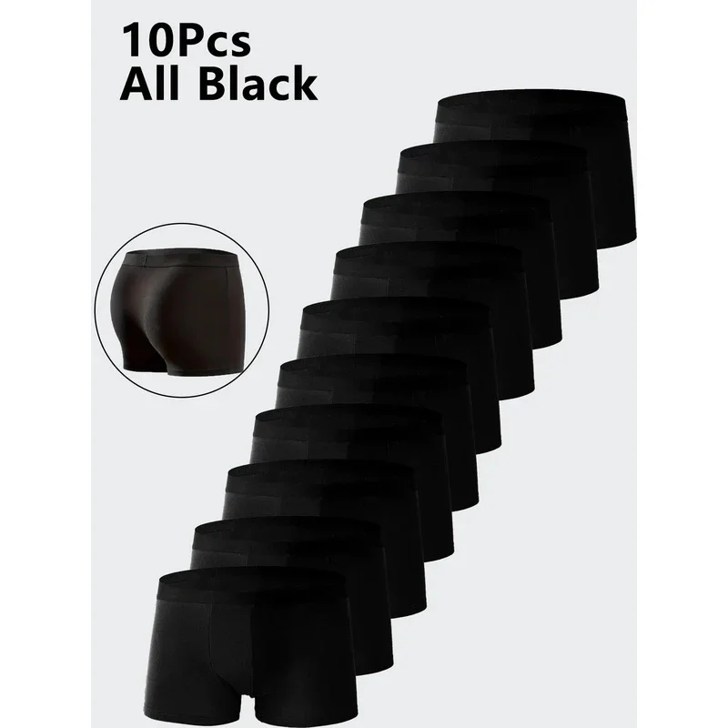 10PCS Men's Underwear Black Color Men Underpant High Stretch Boxer Shorts  Men Panties Plus Size L-4XL Breathable Men Boxer