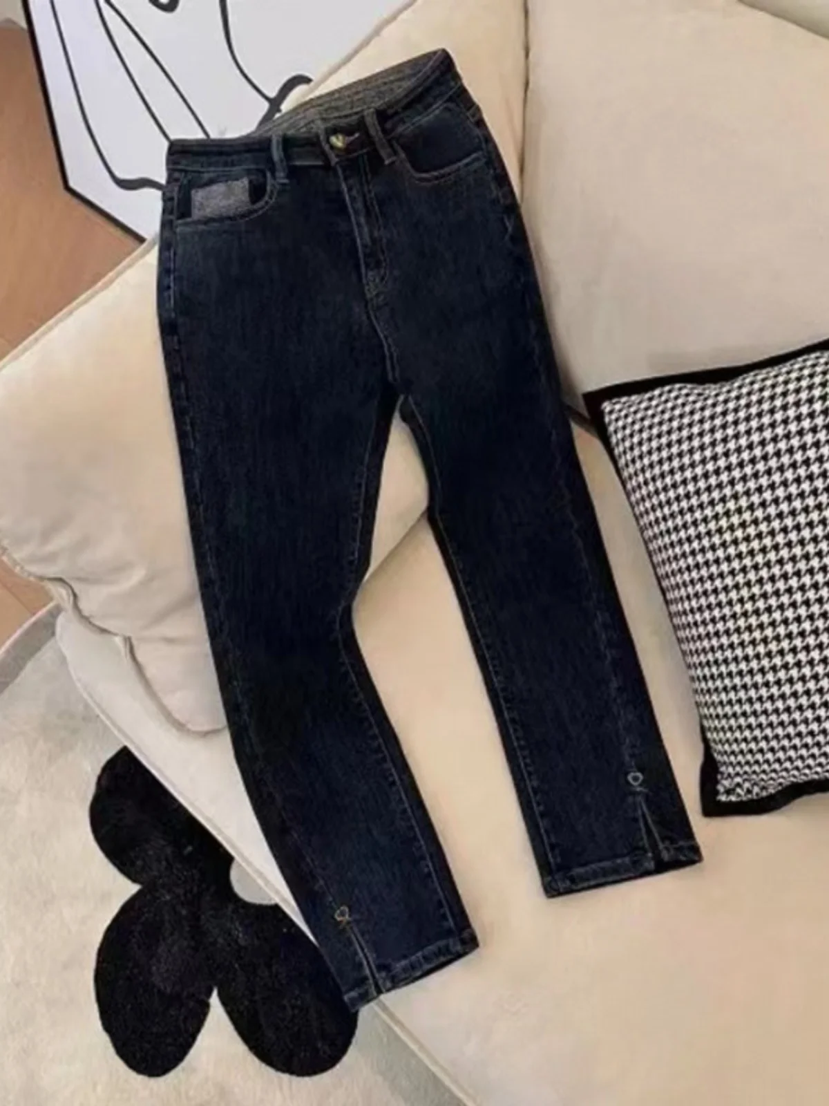 

plus Size Flare Straight Leg Jeans Women's Spring New Style Slimming Vintage Denim Elastic Ankle Pants High Waist Dark Wash