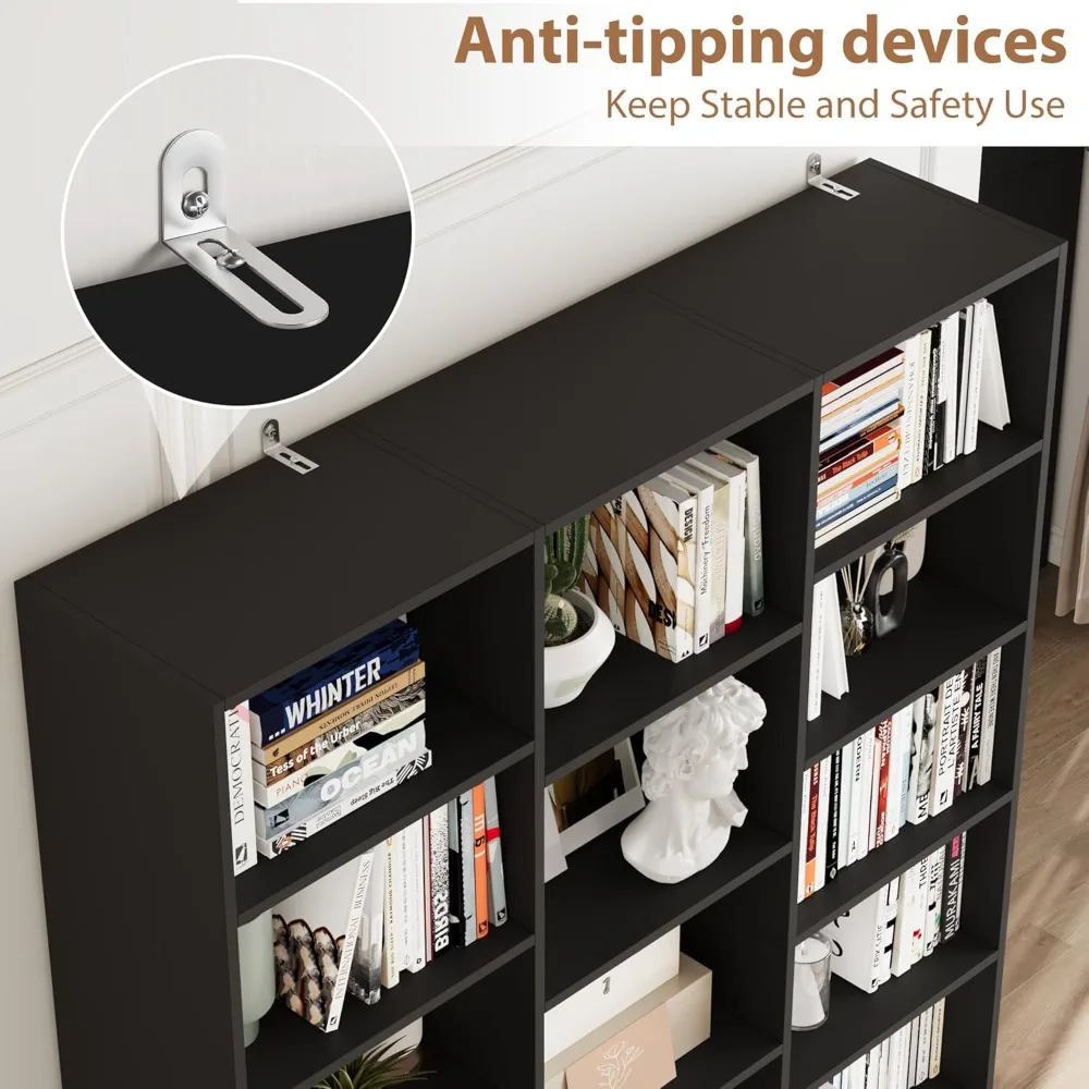 رف كتب كبير ثلاثي عريض مكون من 6 طبقات، وخزانة كتب مفتوحة بطول 74 طويلًا مع 17 رفًا للتخزين