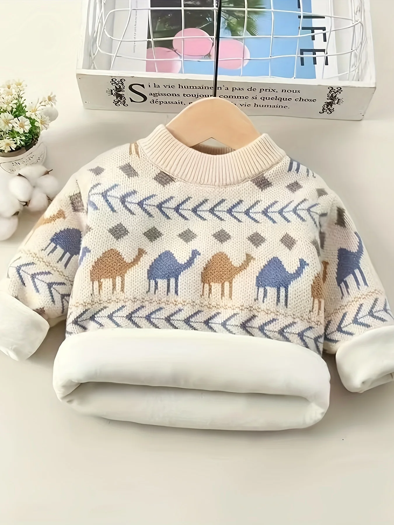Boys' Knitted Sweater Pullover with Fleece Lining, New Autumn and Winter Style for Toddlers and Children, Winter Base Layer