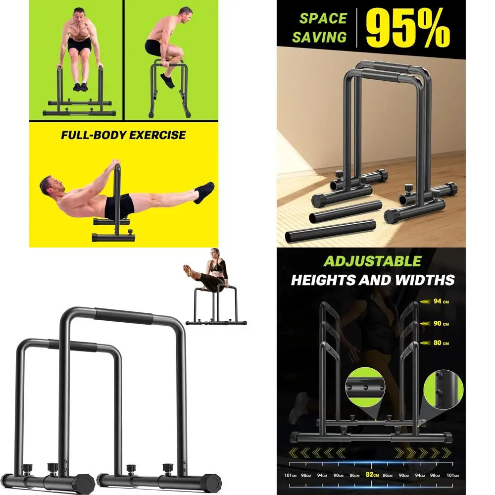 

Adjustable Dip Bar- 1100lbs Dip Station Portable Functional Fitness Bar with Safety Connector, Heavy Duty Dip Stand Body Press B