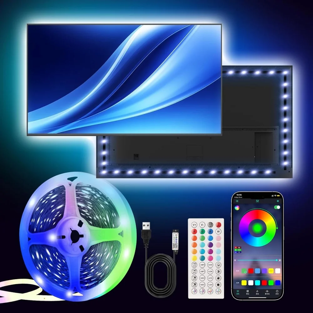 

LED Strip Light for TV, RGB TV Backlight Behind, Music Sync Bluetooth APP & Remote Control, 5V USB Powered Strip Lights