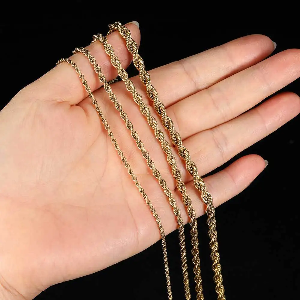 2-6MM Edelstahl-Kettenarmband für Damen und Herren, goldfarben, gedrehte Seilkette, modisches, wasserfestes Schmuckstück, das nie ausbleicht – Detail 12