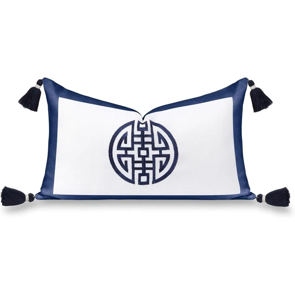 

Чехол для подушки Al Hampton Patio, для использования в помещении и на улице, 12x20 дюймов, водоотталкивающий, для сада, дивана, у бассейна, темно-синий, с вышивкой