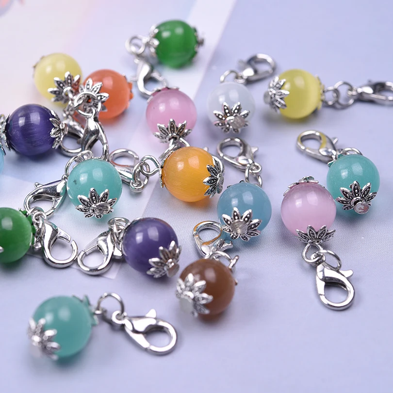 12PCS Colorful Jewelry Glass Beads Pendants Lobster Clasp Mini Bracelet Charms Necklace Jewelry Making Accessory DIY Crafts New