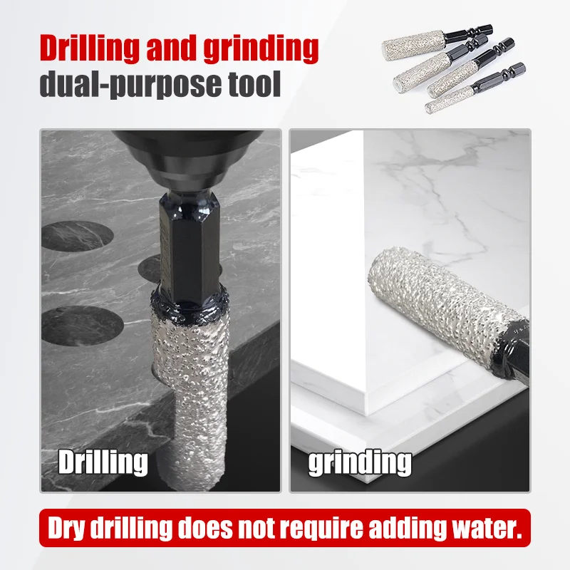 Drilling and Grinding Dual-Purpose 6-12mm Hexagonal Shank Dry/Wet Use Diamond Drill bits for Ceramic Tile, Marble, Granite, Porc