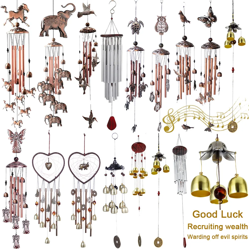 Vintage Metal Wind Chimes Bird Owl Wind Chimes Retro Brass Wind Chimes With S-Shaped Hook Dercoration For Indoor Outdoor Nordic