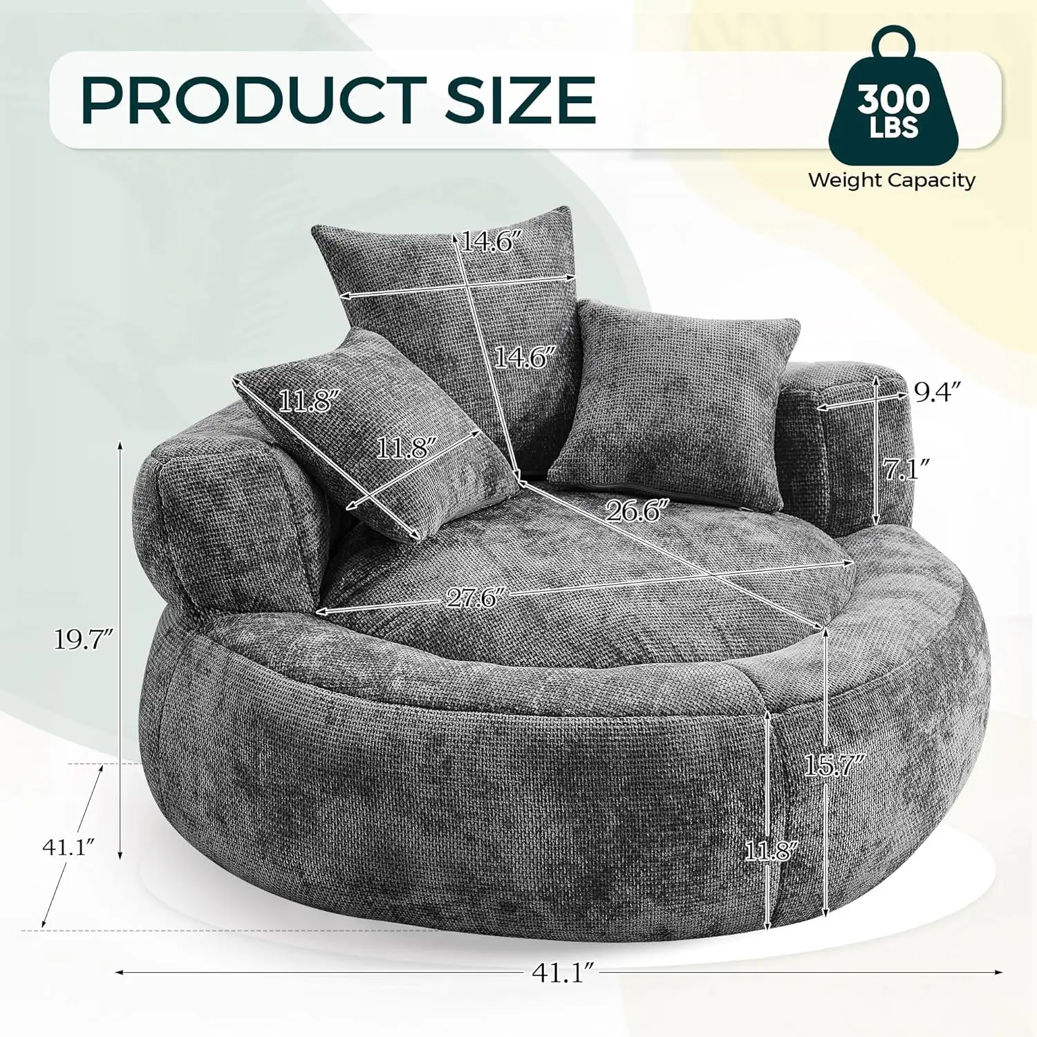 Sleerway Bean Bag Chairs For Adults, Large Oversized Bean Bag Sofa Chairs Couch With Pillows, Stuffed Round Sofa Chair With