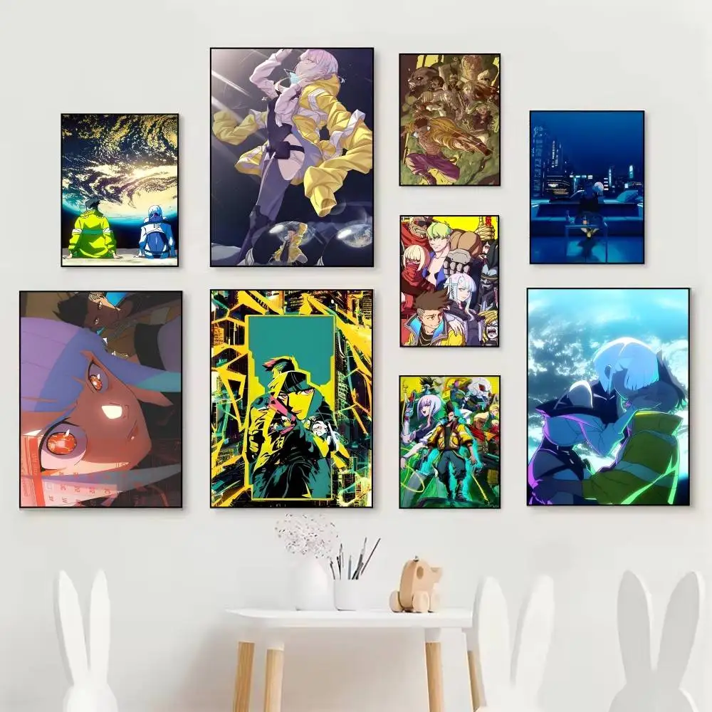 Anime C-CyberpunkS Cartoon E-Edgerunners Posters Self Adhesive Waterproof Ideal For Living Room Bedroom Bar Decoration