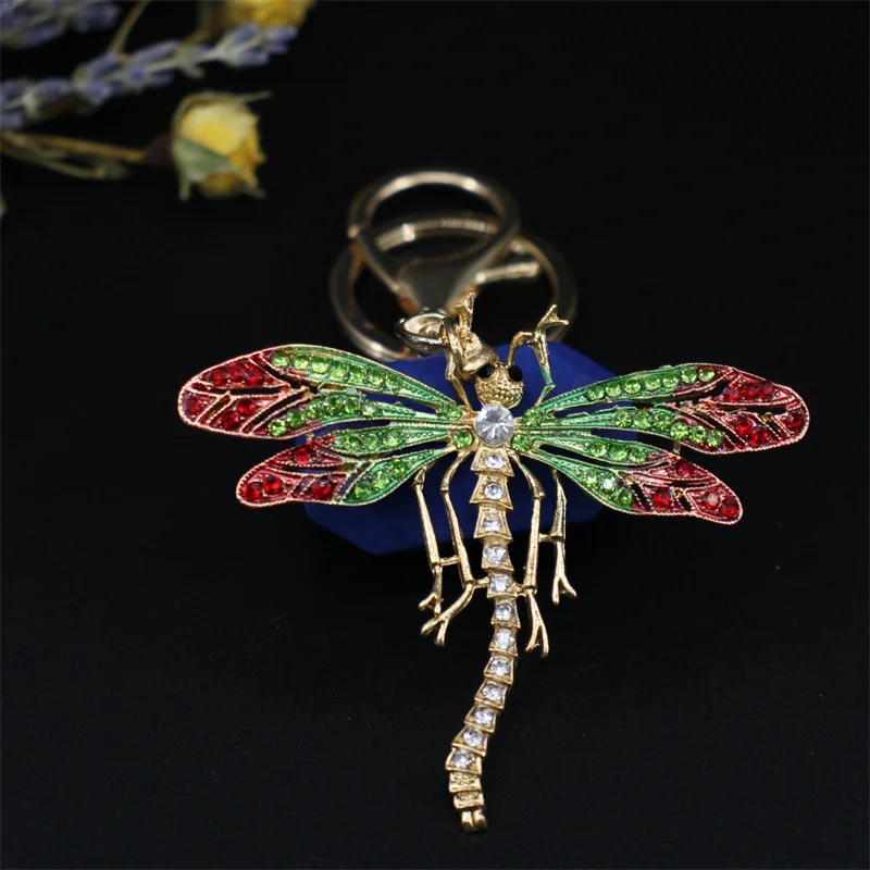 Dragonfly Insect Keychain Rhinestone Crystal Keyring Car Key Chain Women DIY Key Holder Ring Jewelry Gifts Accessory Wholesale