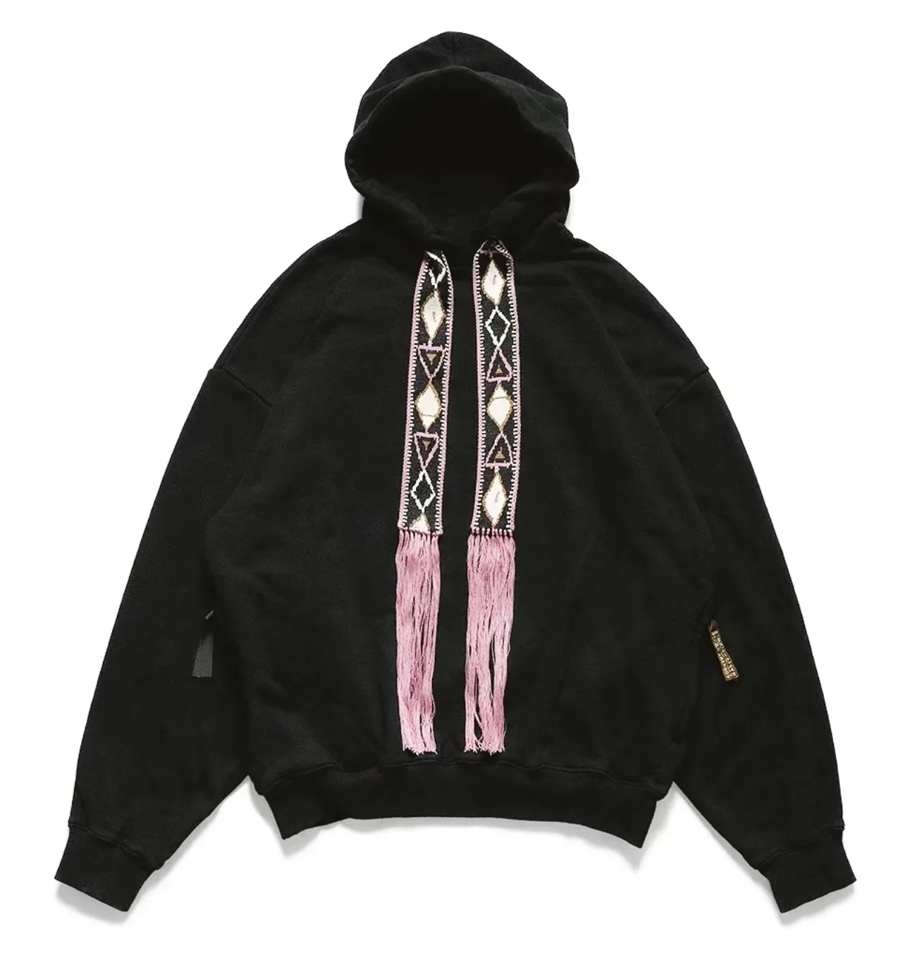 

23SS KAPITAL Hirota Double-color Japan Vintage Geometric Tassels Ethnic Style Embroidery Ribbon Loose Men's Hoodies